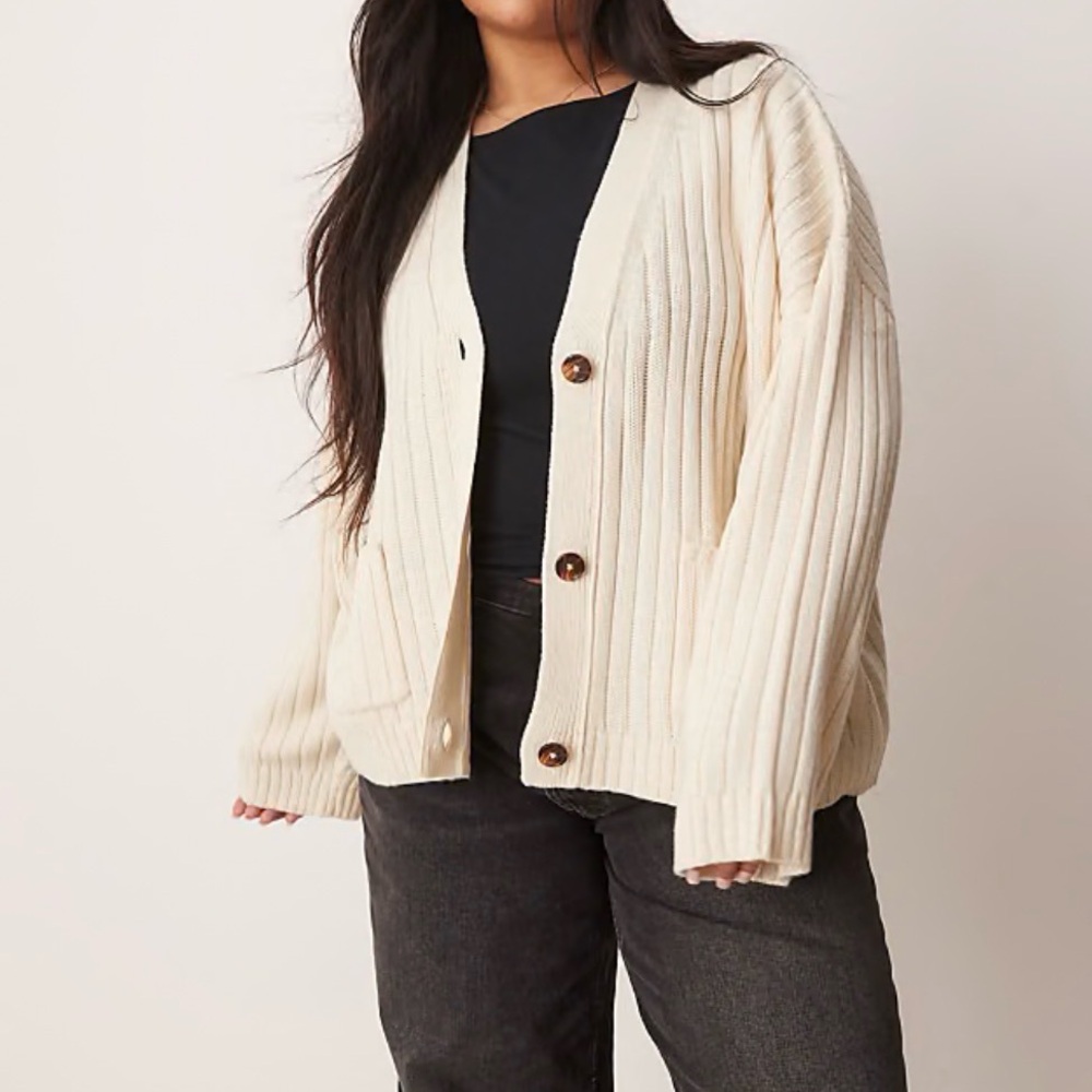 ASOS Boxy Longline Cardigan Cream XL